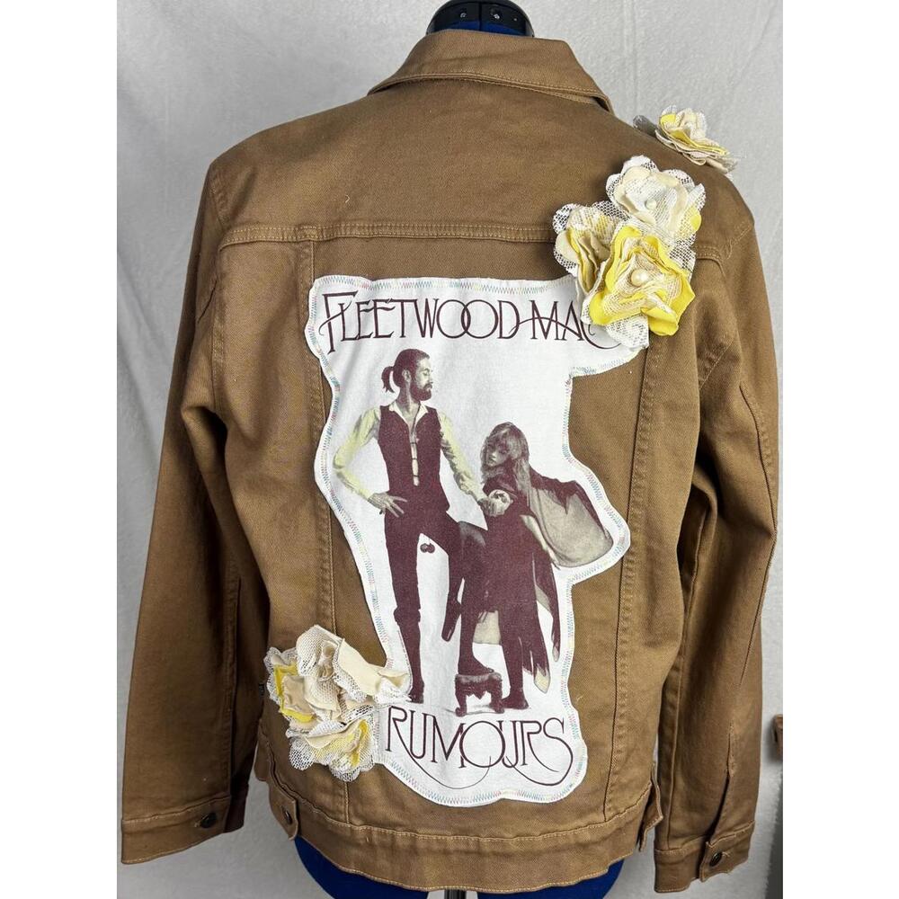 brown denim festival boho hippie gypsy jacket fleetwood mac rumors floral lace